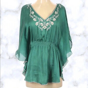 Forever 21 Ruffle Sleeve Embroidered Blouse Top S